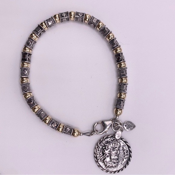 Silpada VERY RARE HTF Sterling & 14K Gold Filled Bead Roman Coin Charm Bracelet - Picture 8 of 15